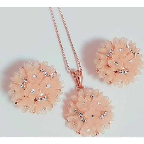 MOONROCY Rose Gold Color Crystal Jewelry Set Rigant Chokers Necklace Earrings Light Orange Flower for Women Dropshipping Gift