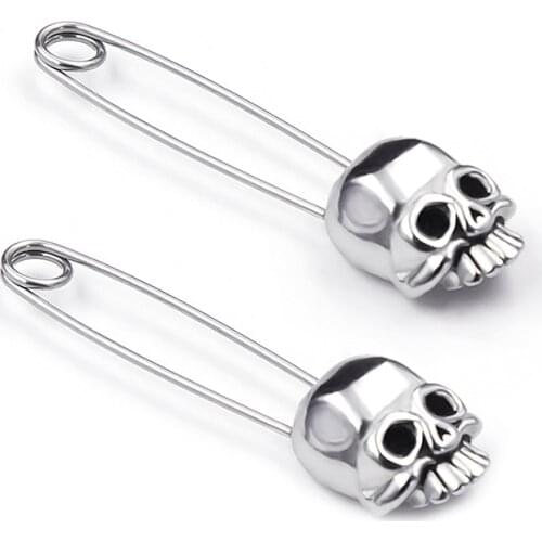 2021 New 1 Pair Stainless Steel Safety Pin Earring Stud for Men Ear Piercing with Skull Safety Pin Punk Men Earring