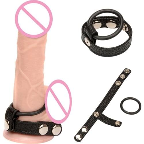 Male Penis Rings Leather Cock and Ball Stretcher Delay Ring Cock Bondage Strap Sex Toys for Men Man Size Adjustable Cock Rings
