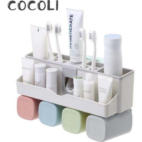 Bathroom Accessories Set Wall Mounted Toothbrush Holder Automatic Toothpaste Dispenser with Toothbrush Cup Bathroom Set