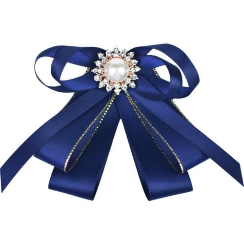 Original Handmade Ribbon Bow Tie Brooch Fashion British Korean Version College Style Shirt Accessories Gift Pearl Crystal Bowtie