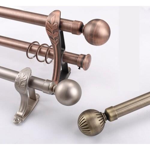 Retro aluminum alloy perforated curtain rod Roman rod bracket Nordic curtain track accessories single pole double rod