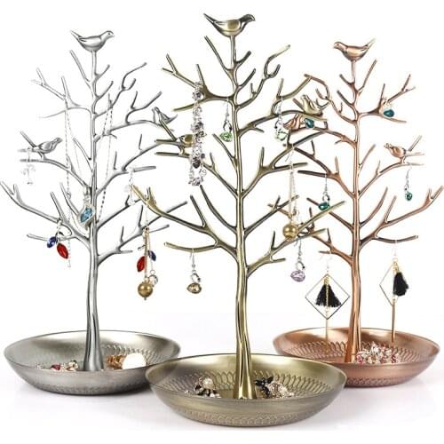 4 Colors Bird Tree Jewelry Display Stand Earring Necklace Bracelet Rack Holder Fashion Organizer