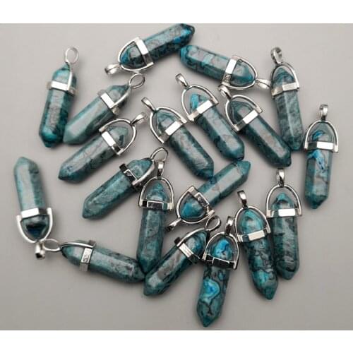 Fashion blue onyx 24pc charm natural stone crystal pillar Pendants & necklaces for Jewelry making Pendulum accessories wholesale