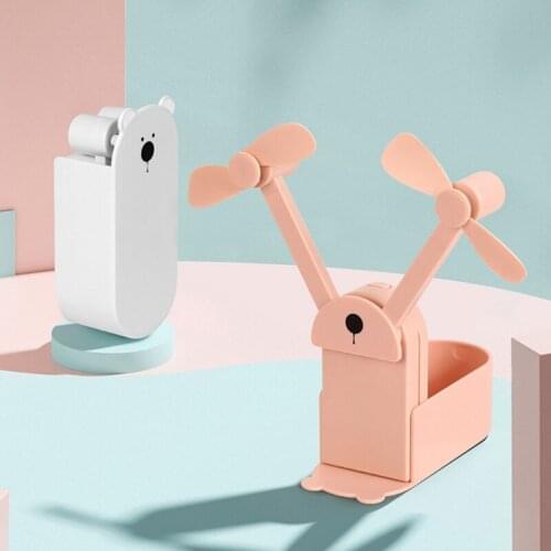 Mini Cartoon Neck Fan Portable Cartoon Hanging Neck Fan 3000mAh Rechargeable Foldable Double-head Mini USB Personal Fan