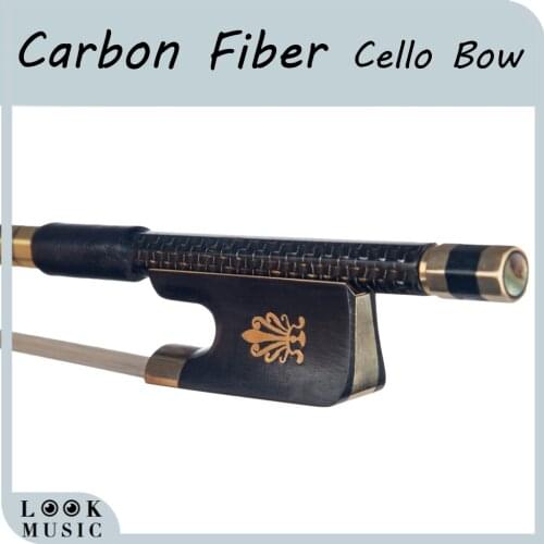 Professional 4/4 Carbon Fiber Cello Bow Golden Silk Braided Carbon Fiber Round Stick AAA Grade Horsehair Fast Response