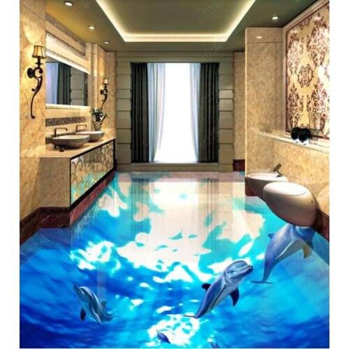 PVC Dolphin beautiful underwater world non-slip waterproof self-adhesive 3D floor sticker tiles bathroom 3D wallpaper