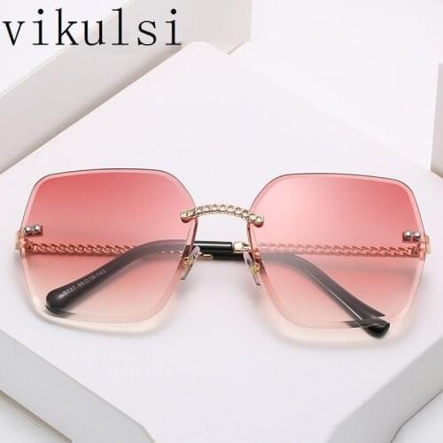Luxury Rimless Sunglasses Women Gradient Vintage Sunglasses Men 2020 New Brand Fashion Square Retro Sunglasses For WomenUV400