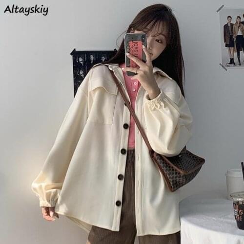 Shirts Women Students Solid Minimalist Korean Style Loose All-match Ladies Fashion Casual Cozy Spring High Quality Ins Harajuku