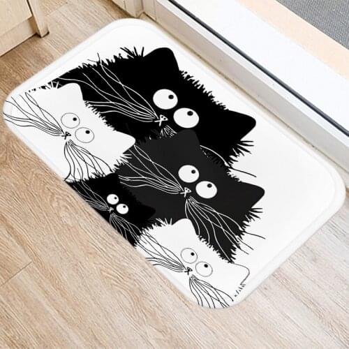 Cute Cat Printed Kitchen Entrance Door Mat 40*60cm Coral Velvet Carpet Doormat Colorful Indoor Floor Mats Anti-Slip Rug