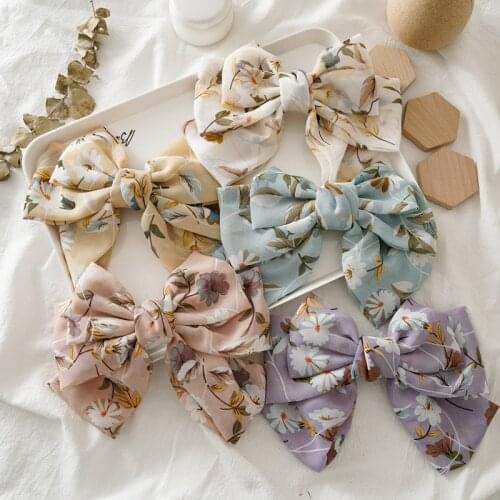 Chiffon Floral Spring Hair Clips Large Bows Hairpin Women Girls All-Match Headwear Ponytail Barrettes Sweet Styling Accessories