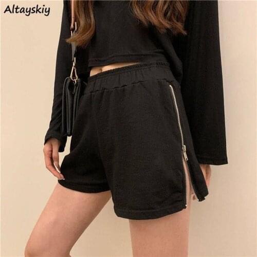 Hot Shorts Women Joggers Side-slit Summer Students New Loose All-match Ins Fashion High Waist Casual Wide Leg Zipper Streetwear