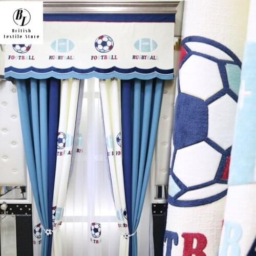 Curtains for Living Dining Room Bedroom Boys Football Bedroom Curtains Cartoon Stitching Childrens Room Blackout Korean Blue