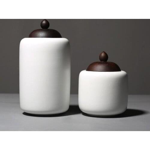 Fat White Blackwood Cover Tea Containers Ceramic Sealed Tea Container Large and Small Number Tea Set Accessories Tea Containers