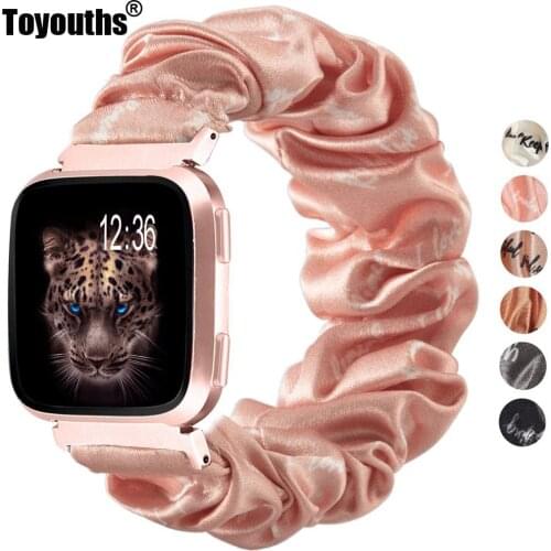 Toyouths Letter Elastic Fabric Strap for Fitbit Versa 2 Women Soft Nylon Strap Replacement Scrunchies Band for Versa /Versa Lite