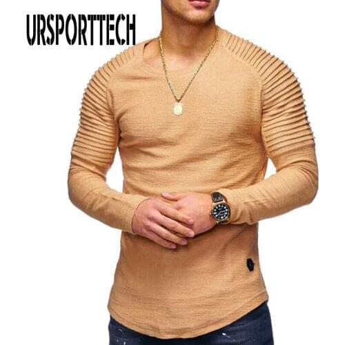 URSPORTTECH T shirt Men Big Size Long Sleeve O-neck Solid Cotton Full Sleeve T shirt Men Casual Shirts For Men Fitness Tops Tees