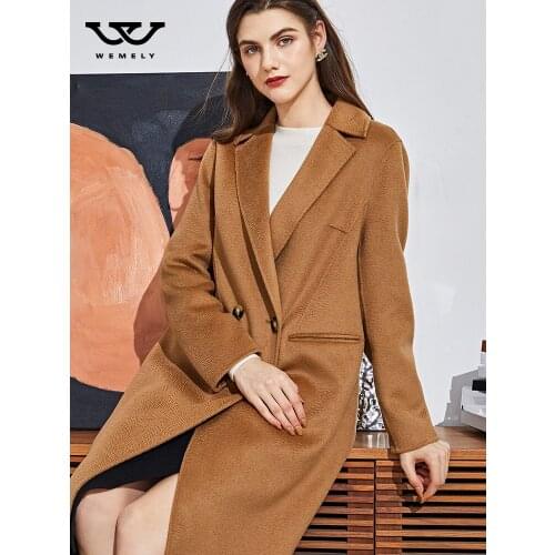 Camel double-sided wavy cashmere coat medium long slim silhouette wool coat female autumn 2021