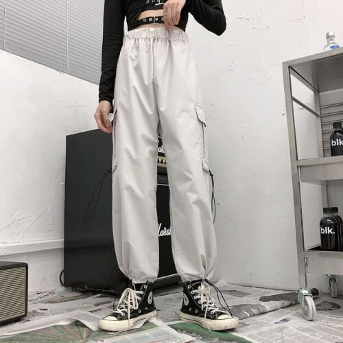 HOUZHOU Harajuku Goth Black Cargo Pants Women Gothic Punk Oversize White Wide Leg Trousers for Female Korean Fashion Streetwear
