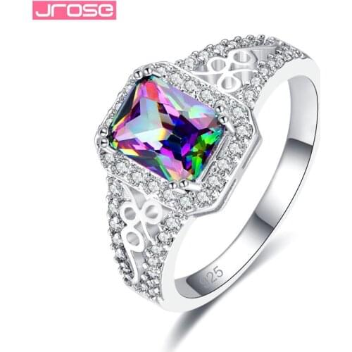 JROSE Vintage Wedding Rings For Women Anelli Finger Jewelry Silver Color Square Zircon Engagement Anillos Mujer Size 6 7 8 9