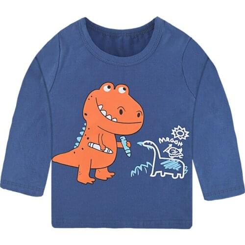 ZWF1237 New Spring Childrens Clothing Boy T-shirt Wholesale Big Dinosaur Pattern Baby Clothing Mother Kids Clothes With Cotton