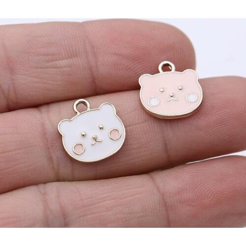 10PCS Enamel Pink Bear Head Charm Pendant for Jewelry Making Earrings Bracelet Accessories DIY Craft 14x14mm