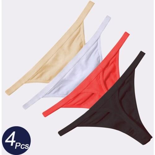 4Pcs/lot Sexy Womens Pure Cotton Panties Seamless Sport Thongs Low Waist Solid Female Comfortable Soft Lady Lingerie G-String