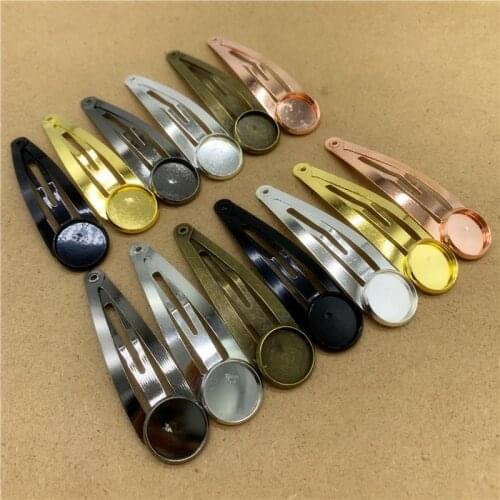 5pcs 12mm High Quality Plated Copper Material Hairpin Hair Clips Hairpin Base Setting Cabochon Cameo Base 8 Colors Pick