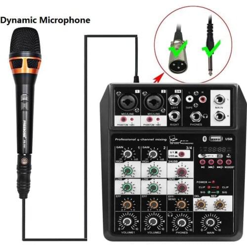 Bluetooth-compatible Wireless 4-channel Audio Mixer Portable Sound Mixing Console USB Interfacec for Home DJ KTV Record Device