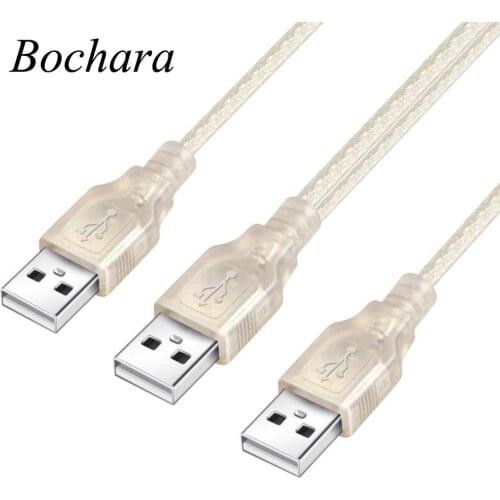 Bochara 2 IN 1 Dual USB Type A Male to USB Type A Male+USB Power Supply Y USB Cable For HDD Dual Shielding(Foil+Braided)