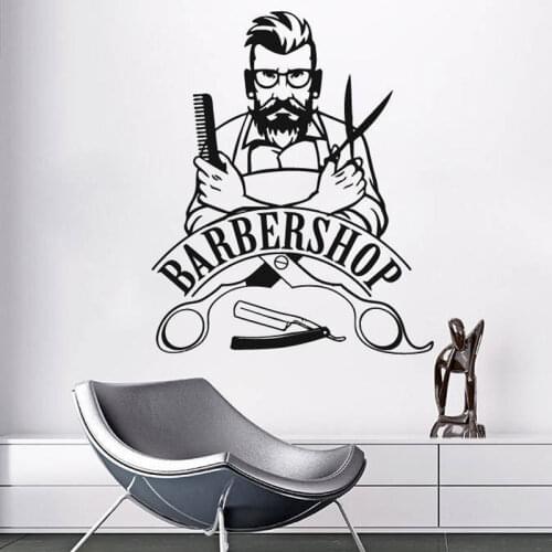 Gentleman Hairdressing Tools Removable Wall Stickers for Barbershop Boys Vinyl Wallpaper Decals Beauty Salon Murals Poster TA715