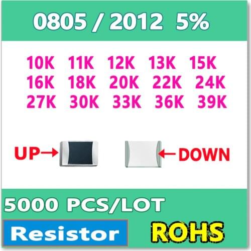 JASNPROSMA 0805 J 5% 5000pcs 10K 11K 12K 13K 15K 16K 18K 20K 22K 24K 27K 30K 33K 36K 39K smd 2012 OHM Resistor