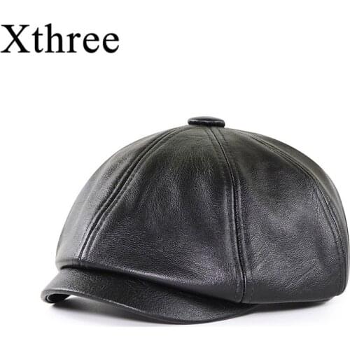 Xthree high quality Faux Leather Cap for Men Fall Winter Cap Hats Beret Casual Snapback Baseball Cap for men women hat wholesale