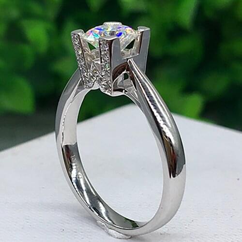 14K Au750 White Gold Women Wedding Party Engagement Ring 1 2 3 4 5 Carat Round Moissanite Diamond Ring W Crown Trendy Classic