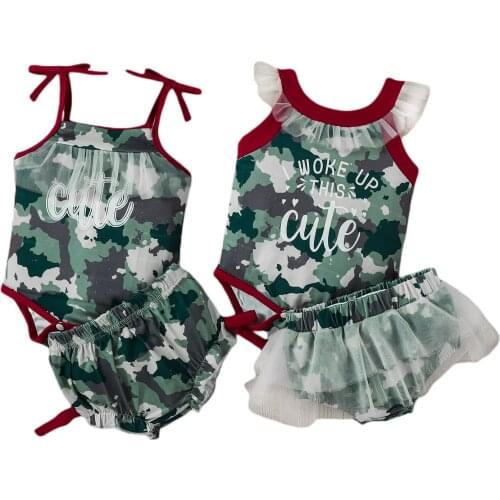 0-12M Girls Summer Trip Two Piece Set Fashion Camouflage Letter Camisole/Vest And Triangle Short Pants Refreshing / Comfortable
