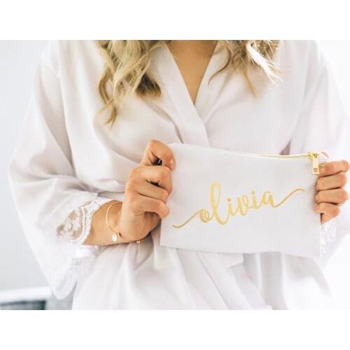 Bridesmaid Makeup Bag - Personalized Cosmetic Bag - Bridesmaid Gift - Best Friend Gift - Custom Name Canvas Zipper Cosmetic Bag