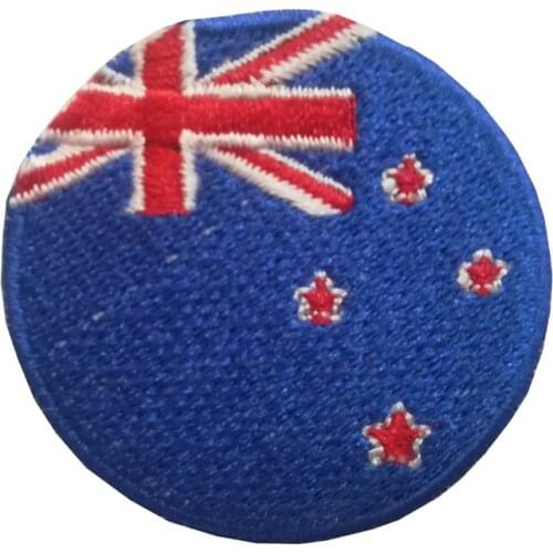 Round embroidered New Zealand flag iron plate, 100 % embroidery tactics military patch fabric armband national flag emblem