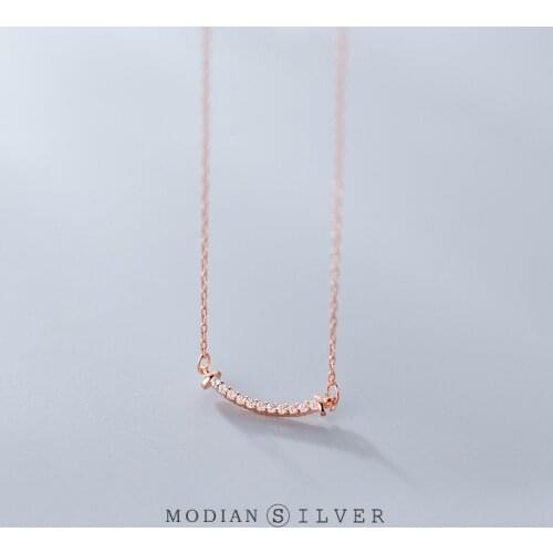 Modian 925 Sterling Silver Smile Shape Clear CZ Choker Necklace Pendant for Women Rose Gold Color Unique Wedding Jewelry Collar