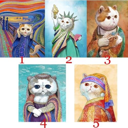 5D Diy Poured Glue Diamond Painting Kits Scalloped Edge Cartoon Cat Full Round Dirll Embroidery Handmade Products Gift