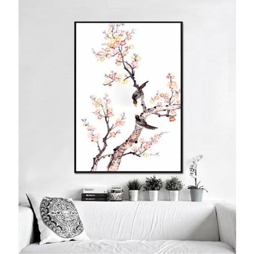 Unframed Wall Decorations Living Room Wall Art Canvas Pictures For Living Room Home Decor Chinese Bird Flower Ink Painting