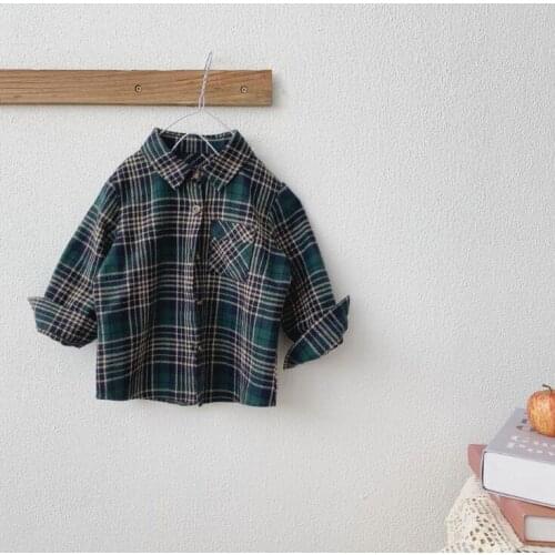 2021 new girls boys plaid shirt cotton autumn full sleeve kids top