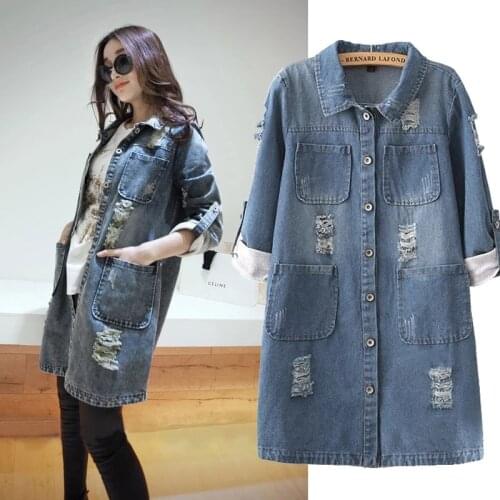 New Autumn denim Coat 2021 Fashion Women Vintage Casual Trends Jean frayed long denim Plus Size Loose Coat