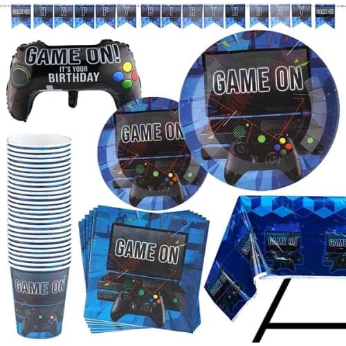 New style Boys Game On Theme Cartoon Party Set Tableware Plate Napkins Banner Birthday Candy Box child Shower Party Decoration