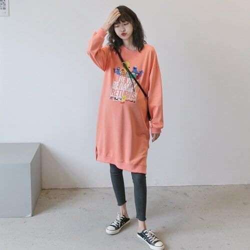 Autumn New Style Hoodie Loose Maternity Clothes Korean-style Cartoon Mid-length Plus-size Pregnant WOMENS Hoodie O Neck Crew