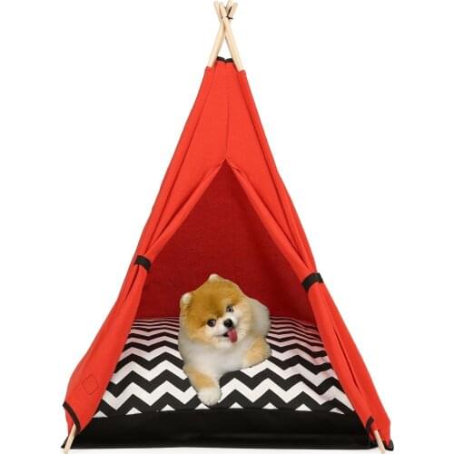 Pet Tent House Cat,Dog Bed Portable Teepee With Washable Zigzag Thick Cushion For Dog Puppy Excursion Outdoor Indoor , Dog House