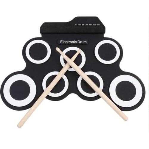Professional 7 Pads Portable Digital USB Roll up Foldable Silicone Electronic Drum Pad Kit With DrumSticks Foot Pedal Gu07