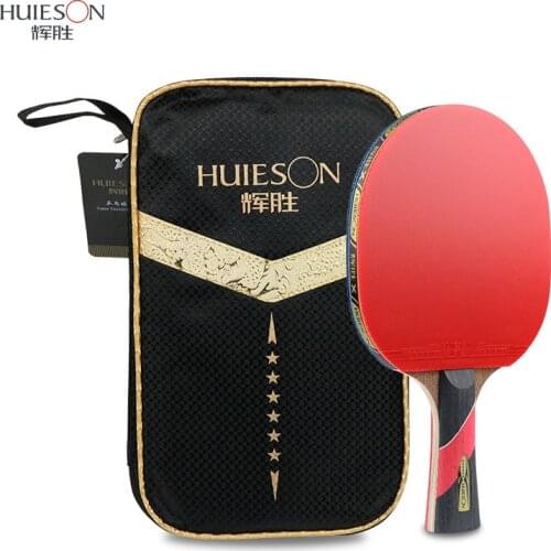 HUIESON 6 Star Table Tennis Racket Wenge Wood & Carbon Fiber Blade Sticky Pimples-in Rubber Super Powerful Ping Pong Racket Bat