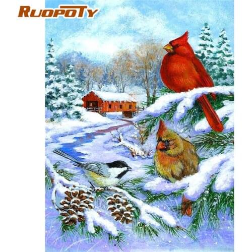 RUOPOTY 60x75cm Frame Picture Painting By Numbers Kits Snow Bird Acrylic Wall Art Home Decors Coloring By Numbers For Diy Gift