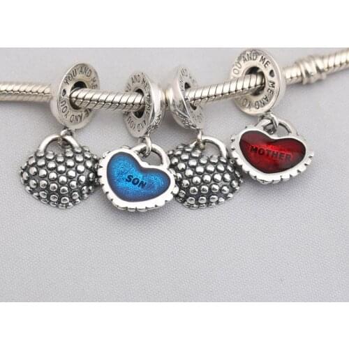 S925 Pendant DIY Jewelry Daughter Son Mother Two Part Dangle Charm fit Lady Bracelet Bangle