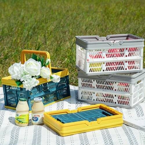 Folding Plastic Storage Box Portable Outdoor Picnic Car Storage Basket Desktop Carrying Basket Home Storage Case