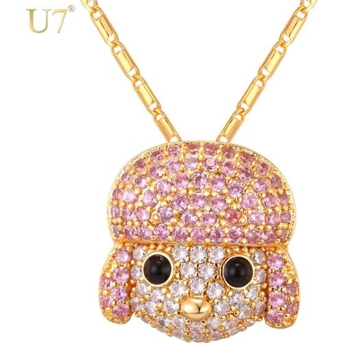 U7 Colorful Cubic Zirconia Poodle Necklace Dog Pendant & Chain Neckalces For Women Animal Jewelry Gift P1092